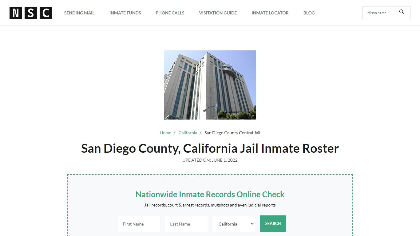 San Diego County, California Jail Inmate List